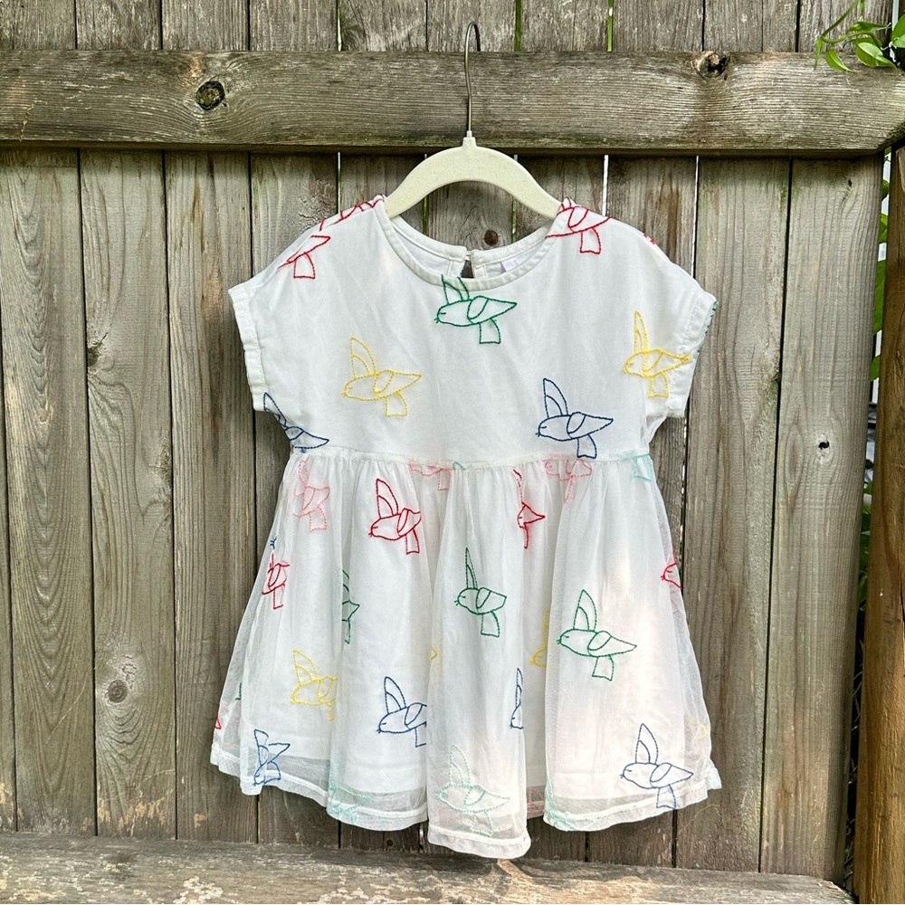 Cute Hanna Andersson Embroidered Tulle Bird Top Sz. 3T / 90 EUC
